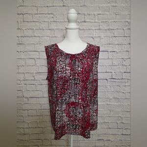 Kasper Red and Black Pleated Blouse